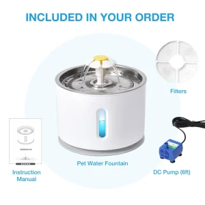 Stainless Steel Cat Water Fountain Feeder  Flower Round Fountain 2.4L Pet Cat Silent Water Dispenser DC Water Pump LED