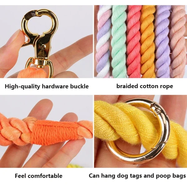 Dog Leash Handmade Braided Rope, 250cm Strong Cotton Rope Dog Leashes Heavy Duty Leash for Small Medium Large Dog Walks Training - Image 4