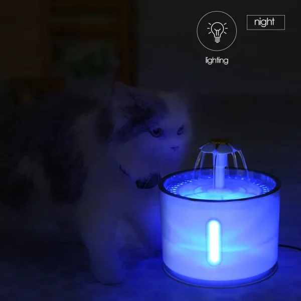 Stainless Steel Cat Water Fountain Feeder  Flower Round Fountain 2.4L Pet Cat Silent Water Dispenser DC Water Pump LED - Image 5