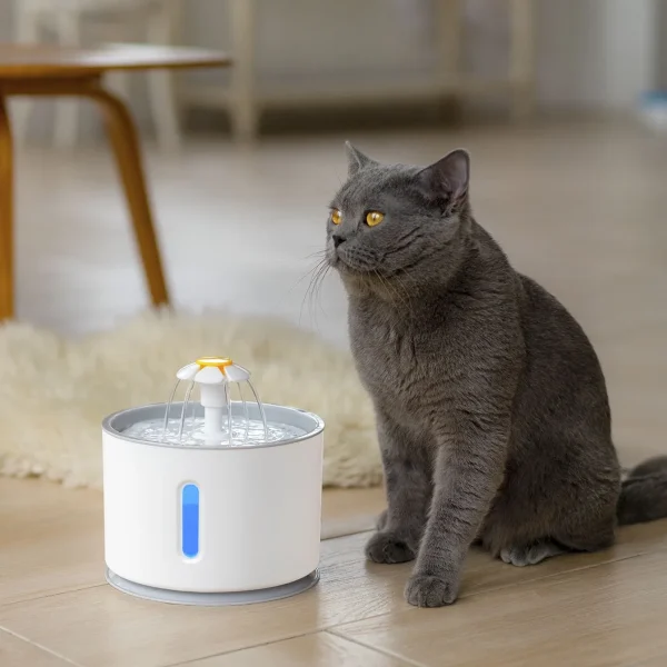 Stainless Steel Cat Water Fountain Feeder  Flower Round Fountain 2.4L Pet Cat Silent Water Dispenser DC Water Pump LED - Image 2